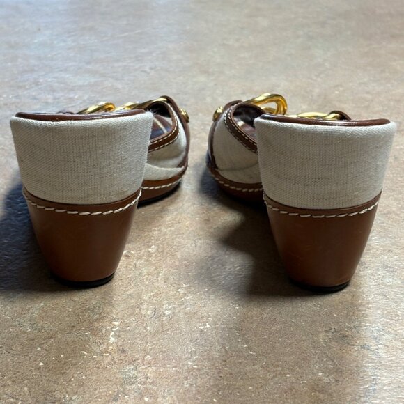 Worn 1X Cole Haan Kina Wedge Sandals Natural Linen Gold Accent Slides Size 8 B - Picture 7 of 16